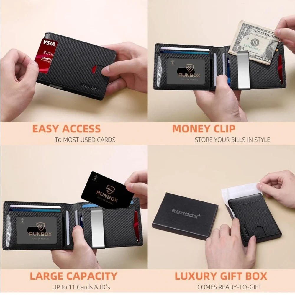 New | RUNBOX Slim Bifold Wallet with Money Clip